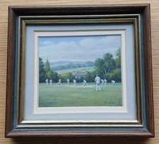 Dipinto olio miniatura firmato A Majzlik RMS partita di cricket "Nr Farningham"