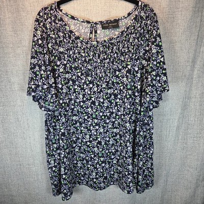 Boho Blue Floral Print Swing SS Smocked Womens Lane Bryant 22/24