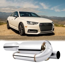Chrome 2.5" Inlet 4.0" Tip Twin Loop Car Exhaust Muffler For Audi S4 S5 A4 A3 au