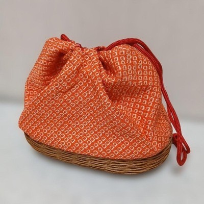 Squeeze Style Drawstring Basket Bag Orange Yukata Accessory Unused