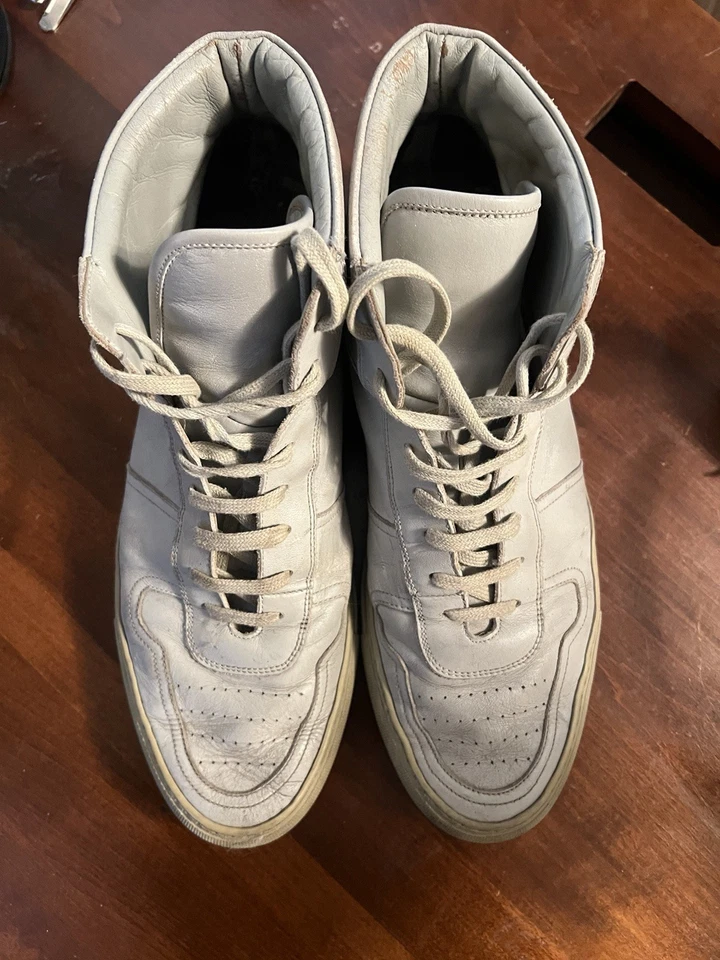 Common Projects BBall High Men's Gray Leather High Top Lace-Up Sneakers - Image 4 of 4