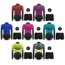 Girls Gymnastics Themed Party Set Jumpsuit Outfits Rhythmic Leotard Festival