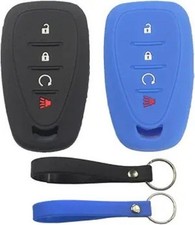 2Pcs Rubber Silicone 4 Buttons Smart Key Fob Cover Case Prot Color: Black Blue