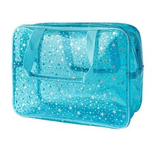 Holographic Star Large Light Blue Makeup Cosmetic Organizer Bag and Travel Po...