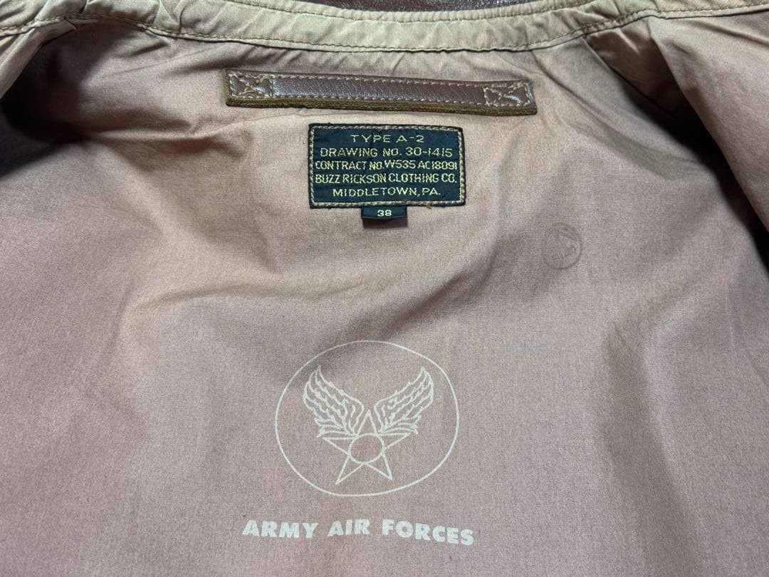 Buzz Rickson's A-2 Flight Jacket M  aged style le… - image 3