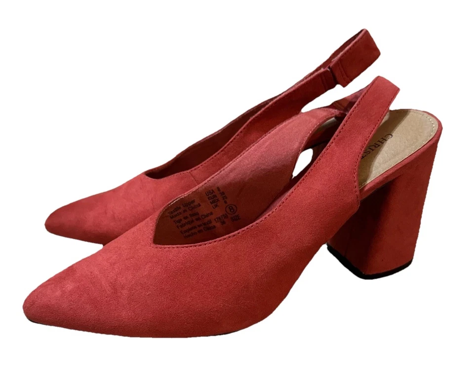Christian Soriano Palmer Tacón Grueso Rojo Gamuza Eslinga Zapato de Bomba para Mujer Talla 8” Foto 4 de 4