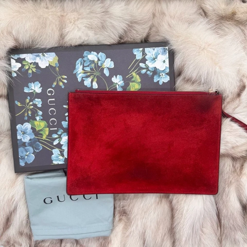 Auténtico bolso sin asas GUCCI GG Blooms Flora PVC gamuza cuero azul rojo #197 Foto 3 de 4