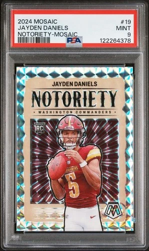 2024 Panini Mosaic Jayden Daniels Notoriety Rookie PSA 9 Mint Commanders QB RC