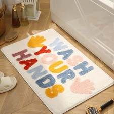Wash Your Hands Funny Bath Mat 19.7x31.5 Inch Non Slip Microfiber Fluffy Rug