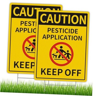 2 Pack Caution - Pesticide Application, Keep Off Yard Sign with Metal Stakes, 