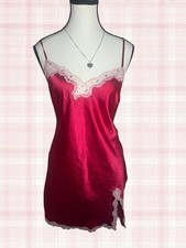 Victorias Secret Chemise Slip Dress Medium Red Babydoll Satin Lace Coquette Y2K