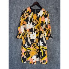 Who What Wear Dress Women M Floral Long Sleeve Black Yellow Garden Boho Work