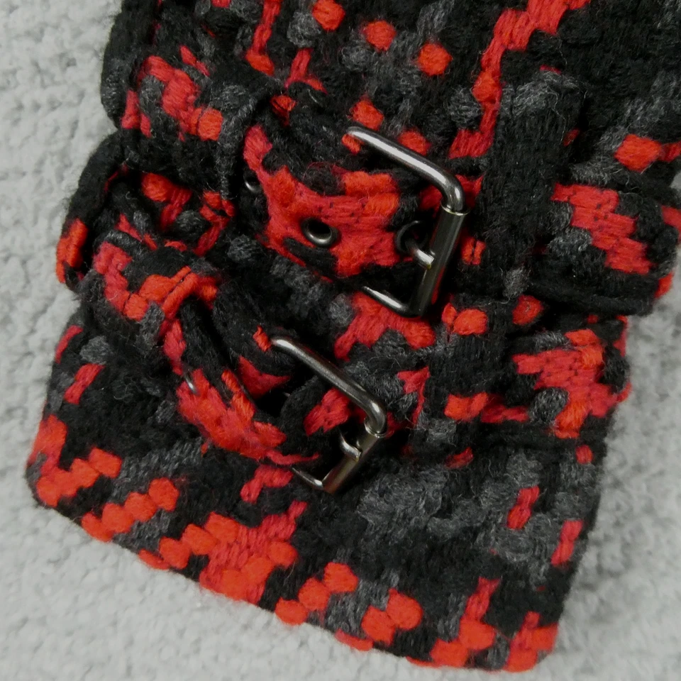 DKNY Jacket Womens Large Red Black Plaid Wool Blend Zipper Pockets Moto Boucle - Image 4 of 4