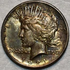About Uncirculated 1921-P High Relief Silver Peace Dollar, Richly Hued Key-Date!