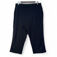 Lands End Women Black 100 Cotton Elastic Waist Cropped Wide Leg Pants Fit 3 LP