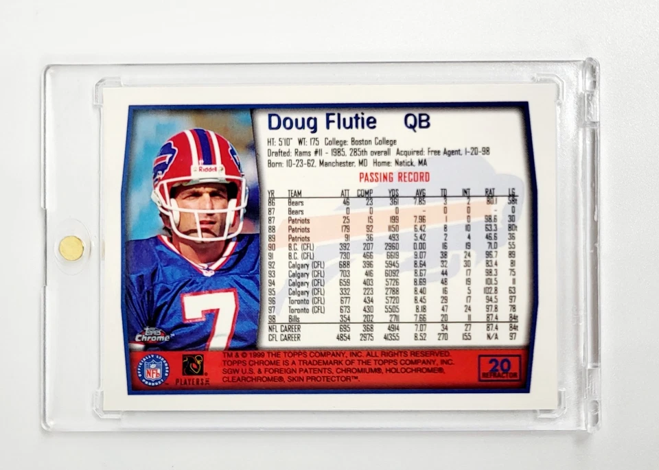 REFRACTOR PARALLEL 1999 Topps Chrome Doug Flutie #20 Buffalo Bills NFL - Image 2 of 2