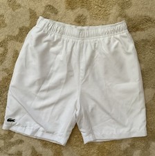 Lacoste Sport White Athletic Elastic Shorts Youth Sz 10 Crocodile Logo NWT