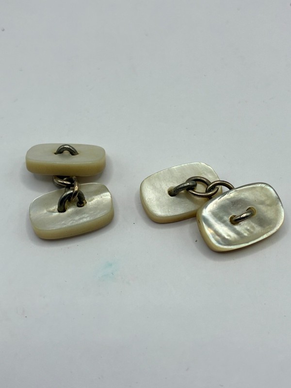 Vintage mother-of-pearl cufflinks with silver-toned metal links