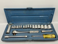 Vintage Husky Usa 38 Drive 21 Piece Socket Ratchet Set Blue Plastic Case