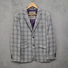 Cavani Herren Blazer 40 Slim Fit Einreiher Kariert Grau