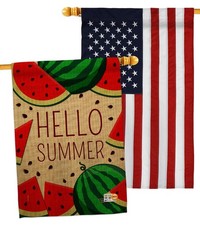 Watermelon Summer House Flag Fun Sun Beach Pool Tropical Double Sided USA Decor