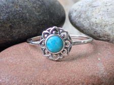 Turquoise and Sterling Silver Mandala Flower Ring, December Birthstone Ring