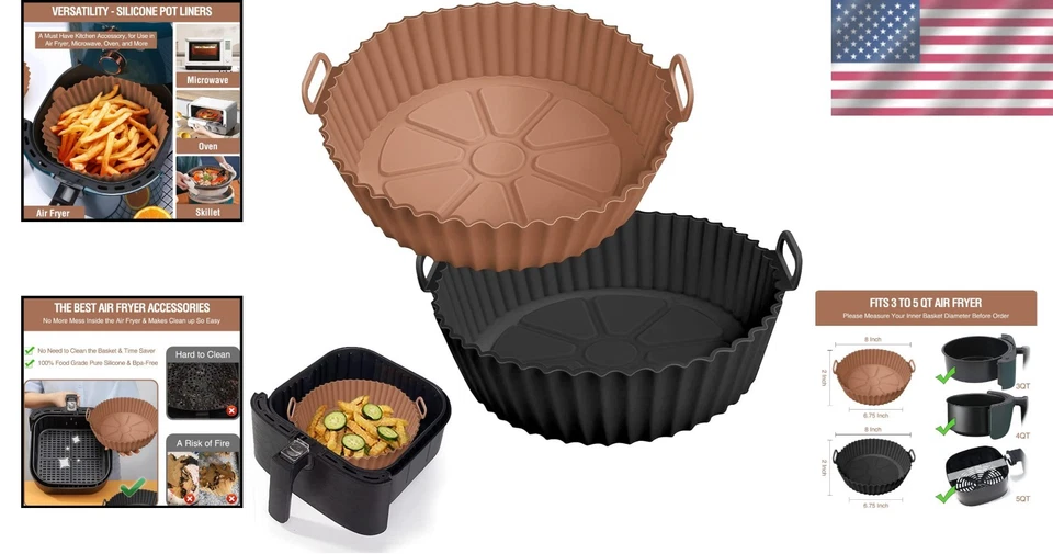 Elegante pacote com 2 forros de silicone reutilizáveis para fritadeira a ar para 3-5 quartos estilo cozinha - Imagem 2 de 4