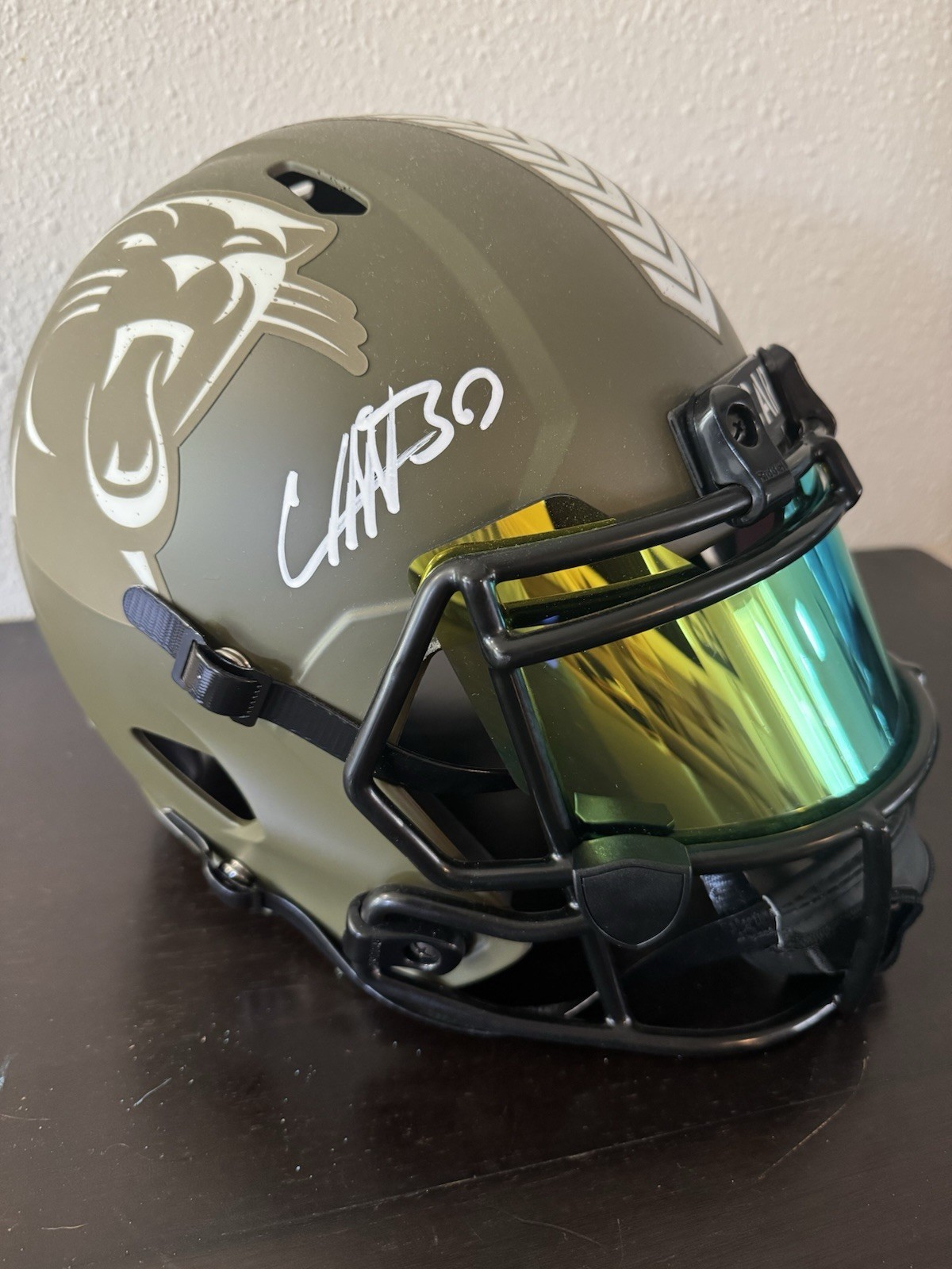 chuba hubbard Autographed Signed Carolina Panthers Replica Helmet STService Authentic COA 