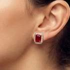 925 Sterling Silver White Gold Halo Earrings Magnificent Blood Red Ruby 8.55Ct