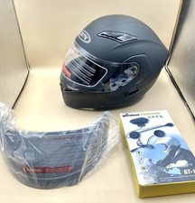 QSTK Flat Black DOT Motorcycle Helmet w/ Bluetooth Mic Size M 57-58cm Dual Visor