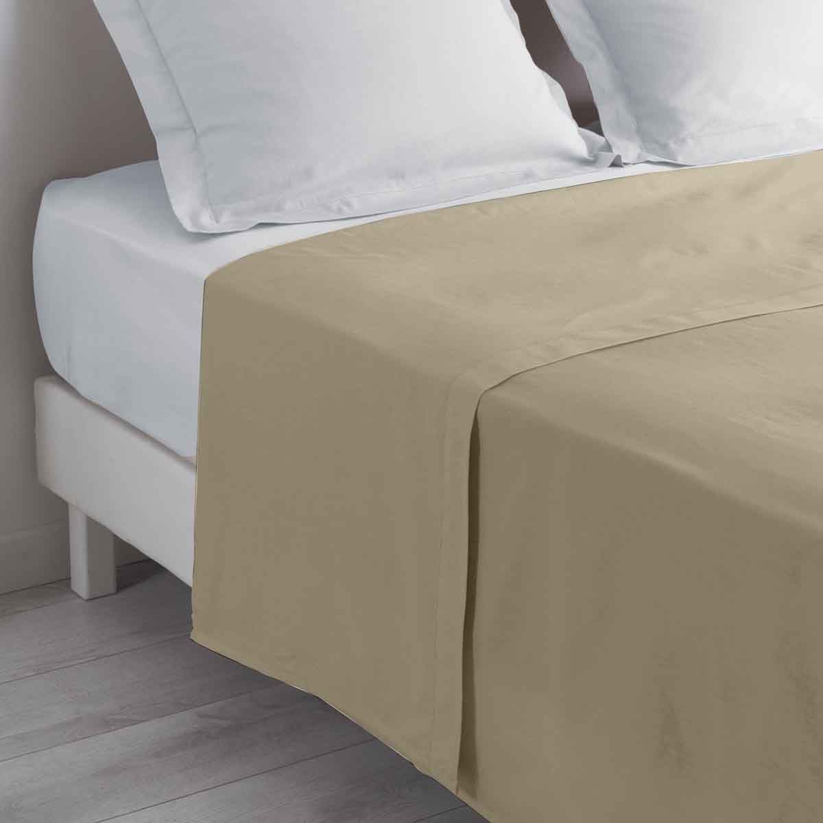 Drap plat Biolina coton supérieur 240x300cm taupe de haute qualité
