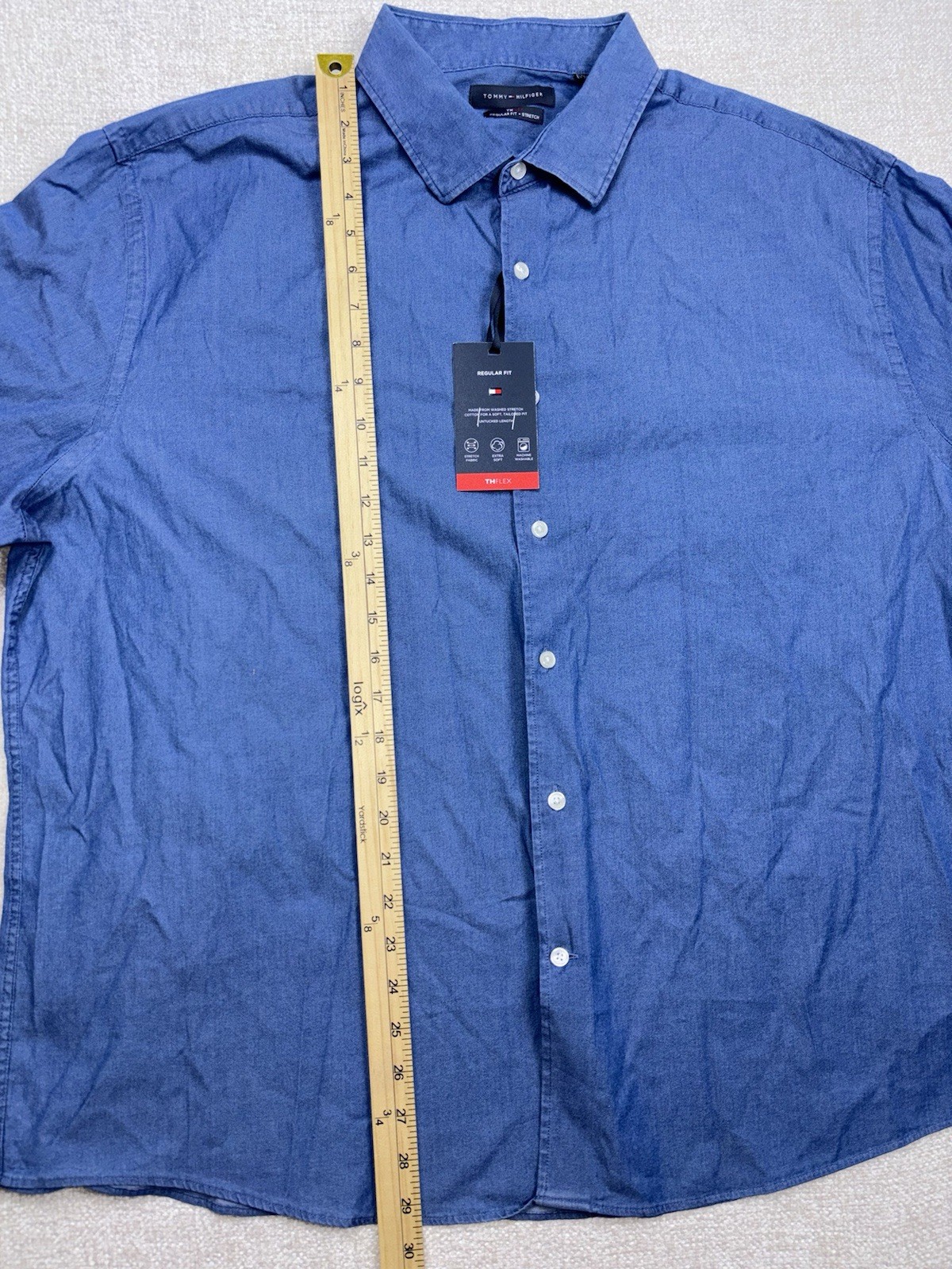 Tommy Hilfiger men’s Th Flex Stretch Bottom Up dress shirt size 2 XL Blue thumbnail 7