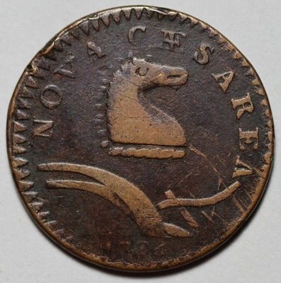 1786 New Jersey Copper Colonial Coin - Curved Plow Beam - M.24-P