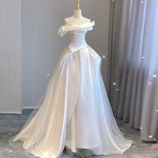 Sweetheart Neck Short Sleeve Zipper Up Back Tulle Satin Wedding Dress custom