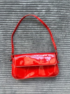 Zara Red Patent Leather Baguette Shoulder Bag   Y2K Style