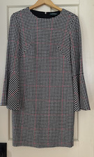 Lauren Ralph Lauren Dress Sz 4 Black Houndstooth Bell Sleeve Quiet Luxury Office