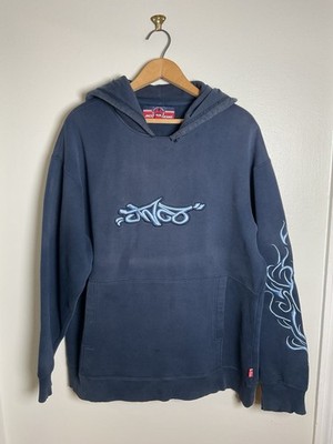 D&G ロゴ入りネイビースイムウェア y2k Vintage JNCO Skater Y2K Tribal Embroidered Pullover Hoodie Faded