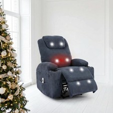 Electric Massage Recliner with Heat,Corduroy Adjustable Chair with Pockets Blue