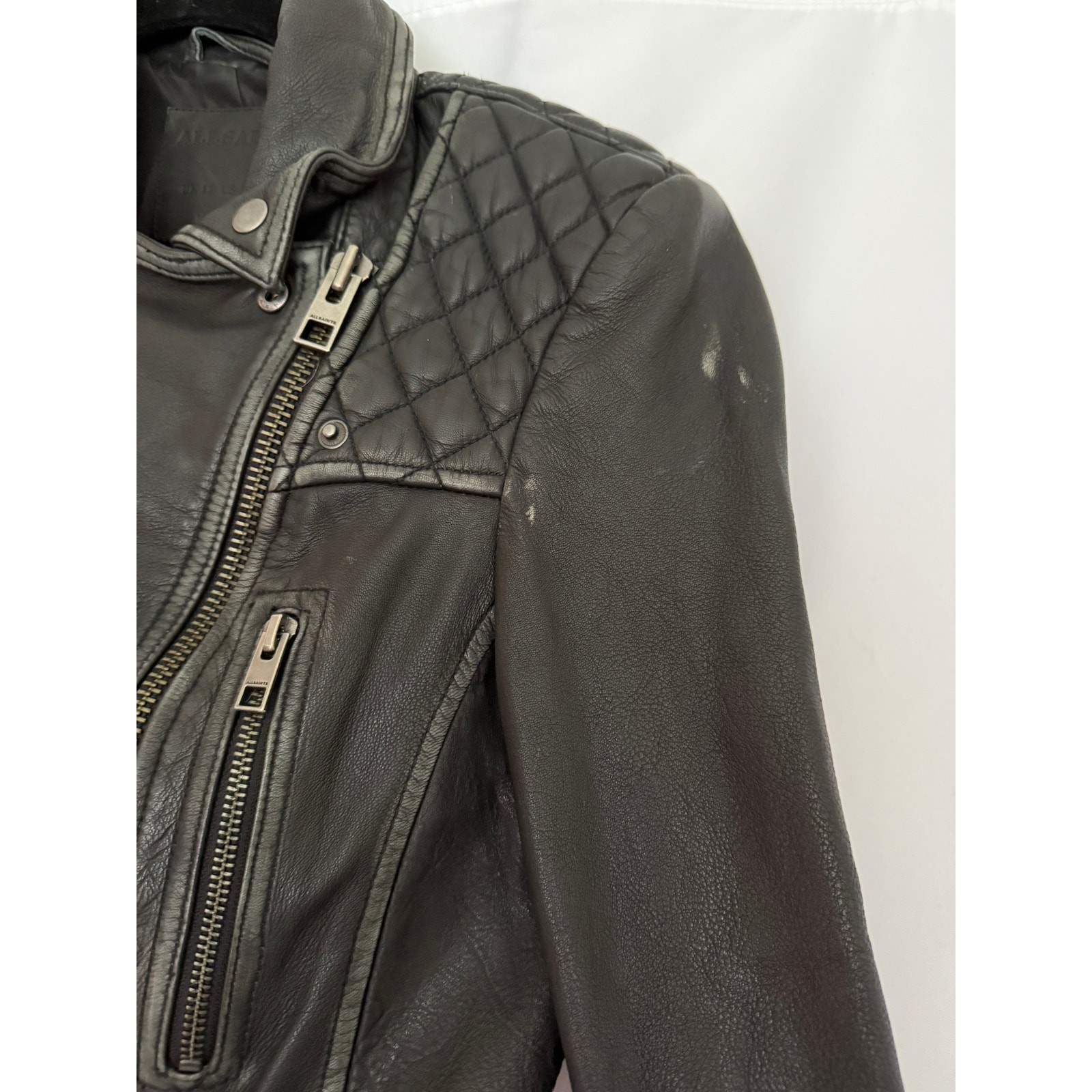 NWOT Allsaints Cargo Distressed Leather Biker Women Jacket US 8 image 5