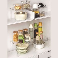 Organizzatore Armadio Cucina Acrilico Trasparente Scaffale Impilabile con Facile Montaggio