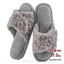 Slippers For Women, Open Toe Memory Foam Adjustable House 9-10 Women Dark Gray