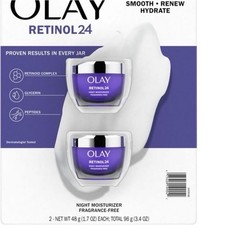Olay Retinol24 Night Treatment Moisturizer 2-Pack Fragrance-Free Peptides Cream