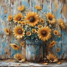 Wandbild Sonnenblumen Blecheimer Landhaus Rustikal Deko Bild Wanddeko Wandfliese