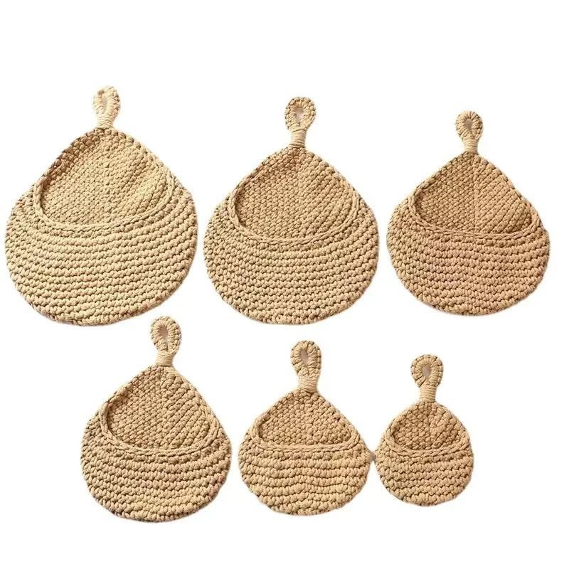 Natural Woven 3 Pc Set Large Hanging Storage Baskets Kitchen Fruit Veg Organiser image 5