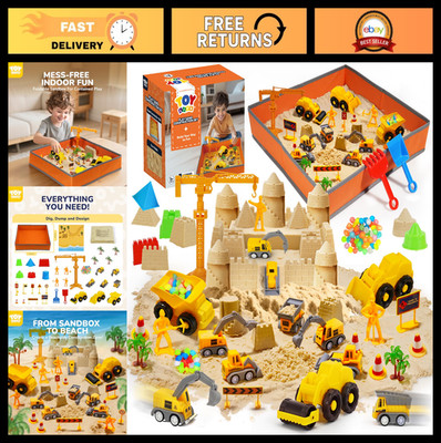 38 Pcs Sand Construction Kit - Foldable Sandbox, Magic Sand, Trucks & Molds for