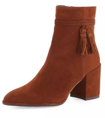 Stuart Weitzman Tazzie Walnut Suede Tassel Bootie Z4262 Women's Size 9.5 M