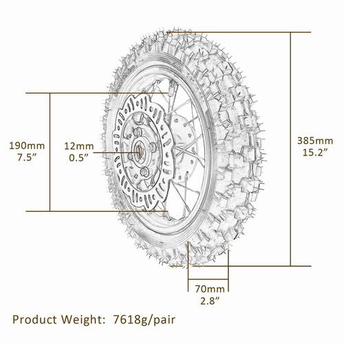 Front Rear Wheels 2.50-10 + 3.00-10 Tire Rim Mini Dirt Bike Razor Apollo CRF50 - Picture 3 of 12