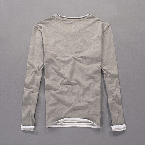 Men's New Slim Fit Solid Color Round Neck Comfortable Long Sleeved T-Shirt - Picture 4 of 18