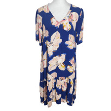 a new day Blue Floral Mini Shift Dress with Ruffle Hemline Size Small Easter Dre