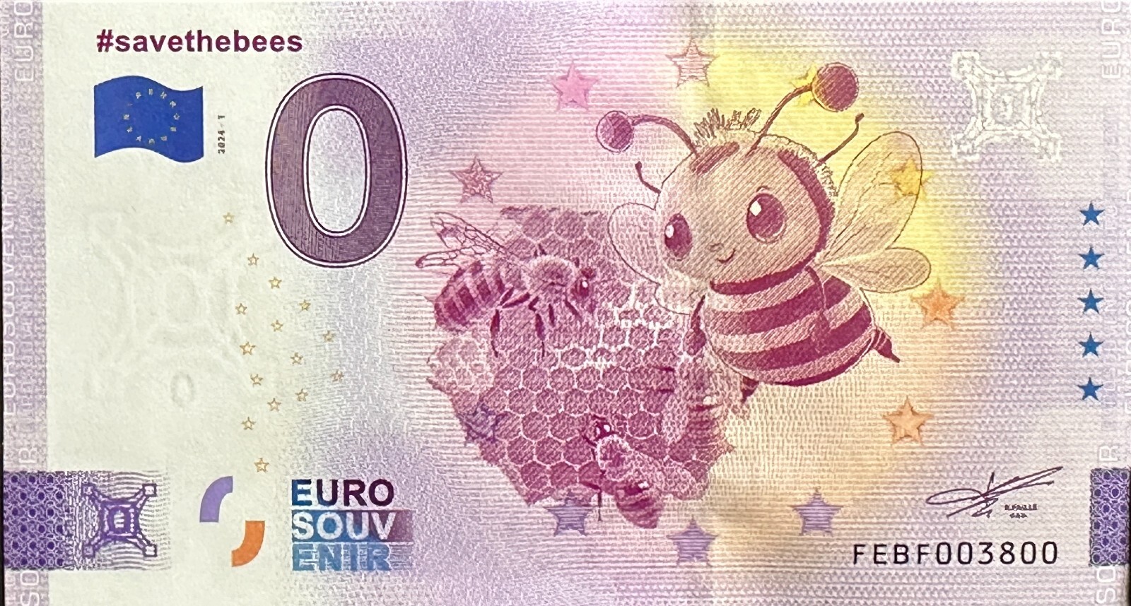 BILLET 0 EURO #SAVETHEBEES SAUVEZ LES ABEILLES MALTE 2024 NUMERO 3800